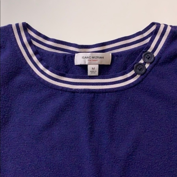 Isaac Mizrahi Nautical Preppy navy blue Short Sleeve sweater Top medium - Picture 2 of 8